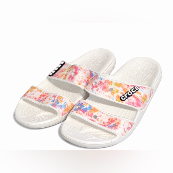 Crocs Classic Tie-Dye Graphic Slide Sandals Rainbow Swirl Women’s 9 Men’s 7 - Picture 3 of 6
